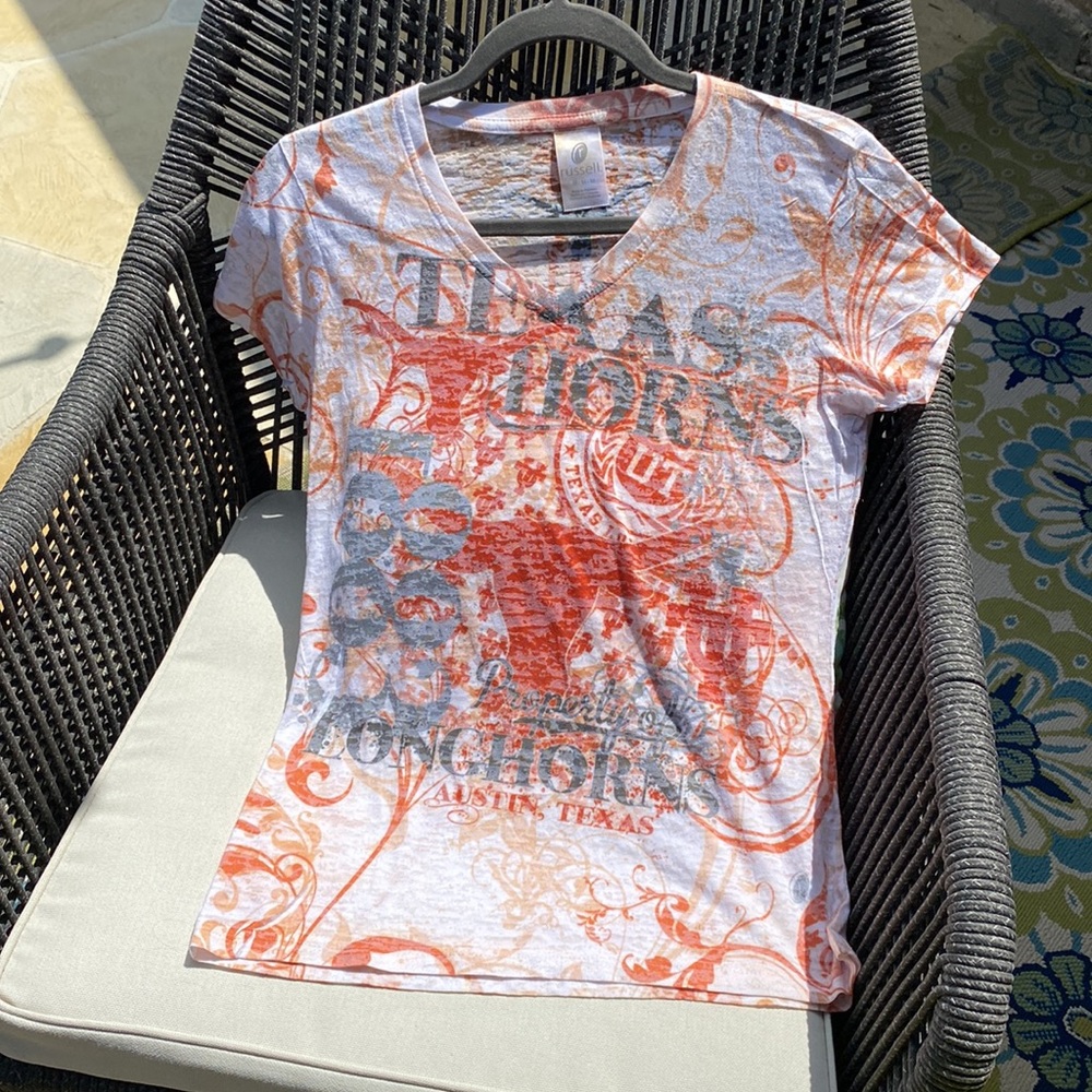 University of Texas ladies Tshirt. All over UT iconic print. Size M.